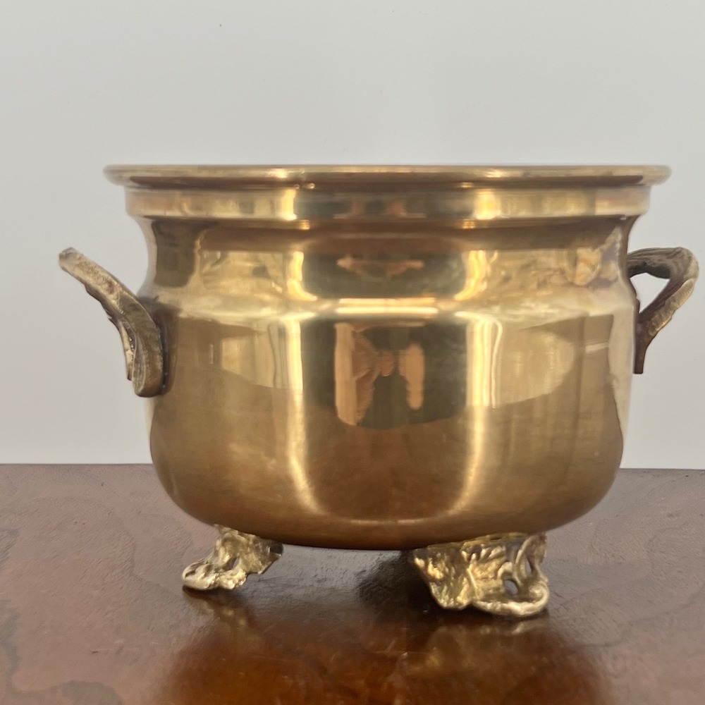 Vintage Footed Brass Planter Pot Claw Feet Gold India 3.5" Midcentury Decor